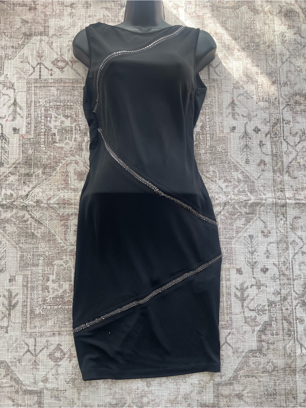 Blumarine Black Y2K Midi Cocktail Dress with Silver Zipper Detailing